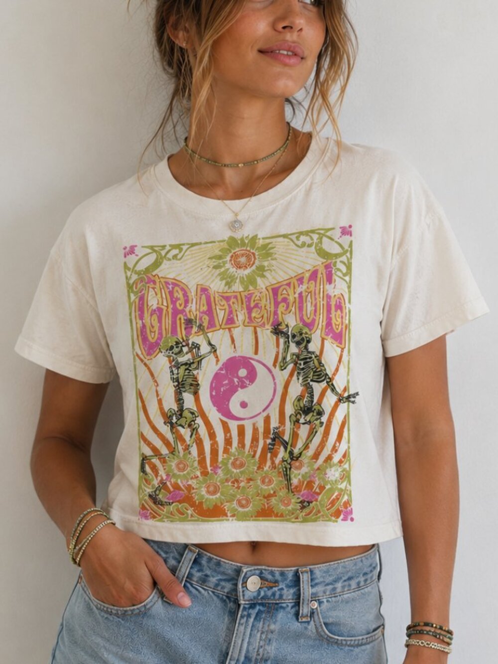 Cloud Dancer Grateful Dead Skeleton Graphic T-Shirt